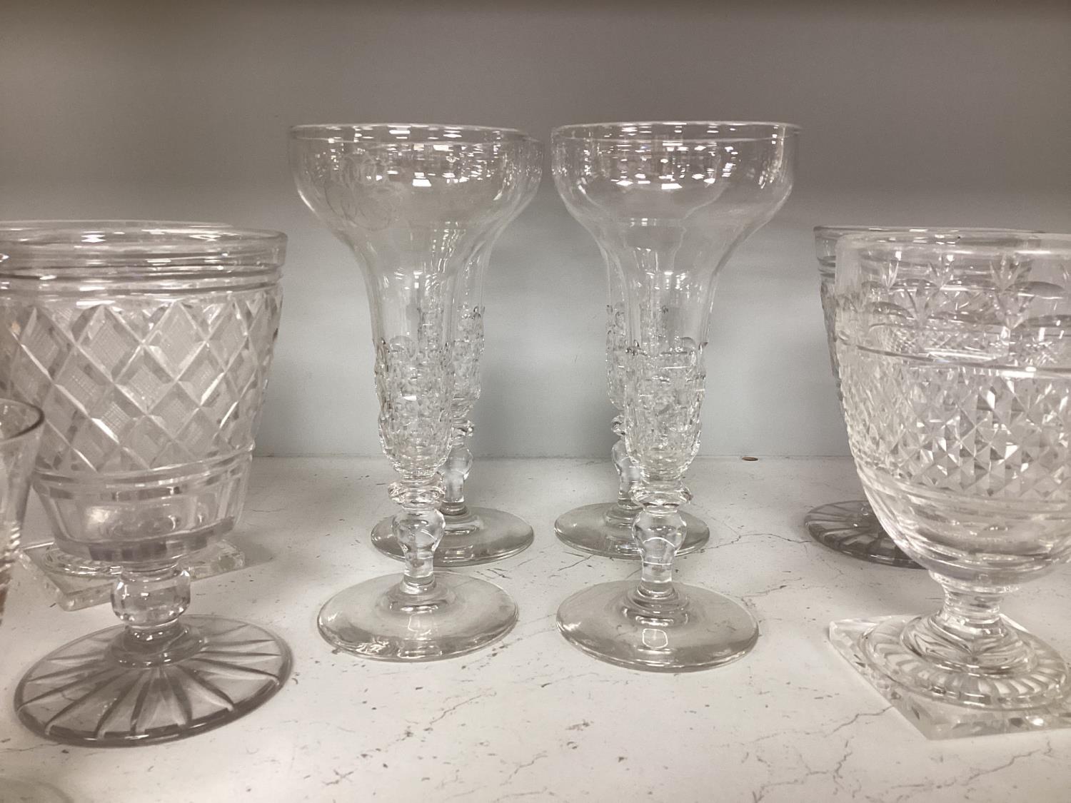 A quantity of assorted 18th / 19th century and later clear drinking glasses including a damaged - Image 3 of 8