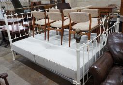 A Victorian style brass and painted metal superking size bed frame with divan base, width 190cm,