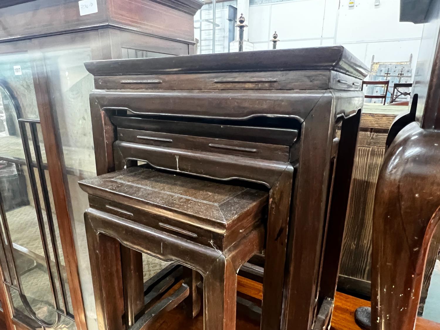 A nest of three Chinese hardwood tables, width 41cm, depth 32cm, height 59cm - Image 3 of 3