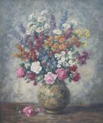 Weedon Grossmith (1854-1919), oil on canvas, Still life of flowers in a vase, signed and