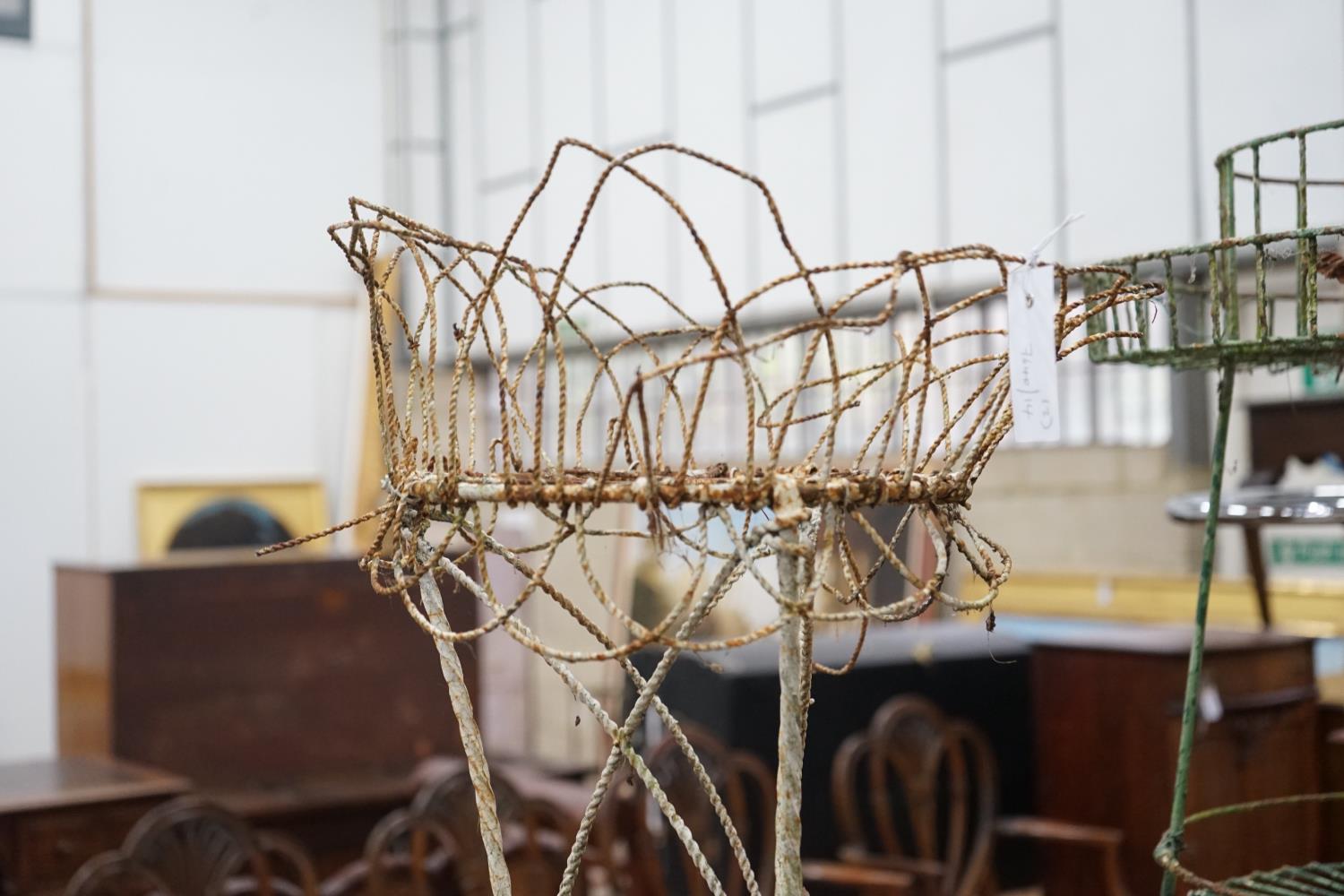 Two Victorian painted wirework pot stands, larger height 90cm - Image 3 of 5