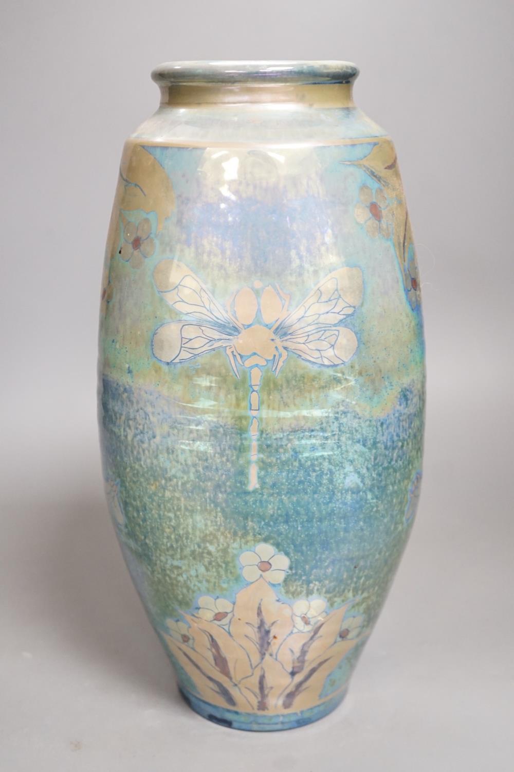 A JCJ (Jonathan Chiswell Jones) lustre pottery vase, decorated with dragonflies Height 29cm - Image 3 of 4