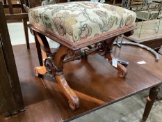 A Victorian rosewood X framed dressing stool, width 53cm, depth 44cm, height 46cm