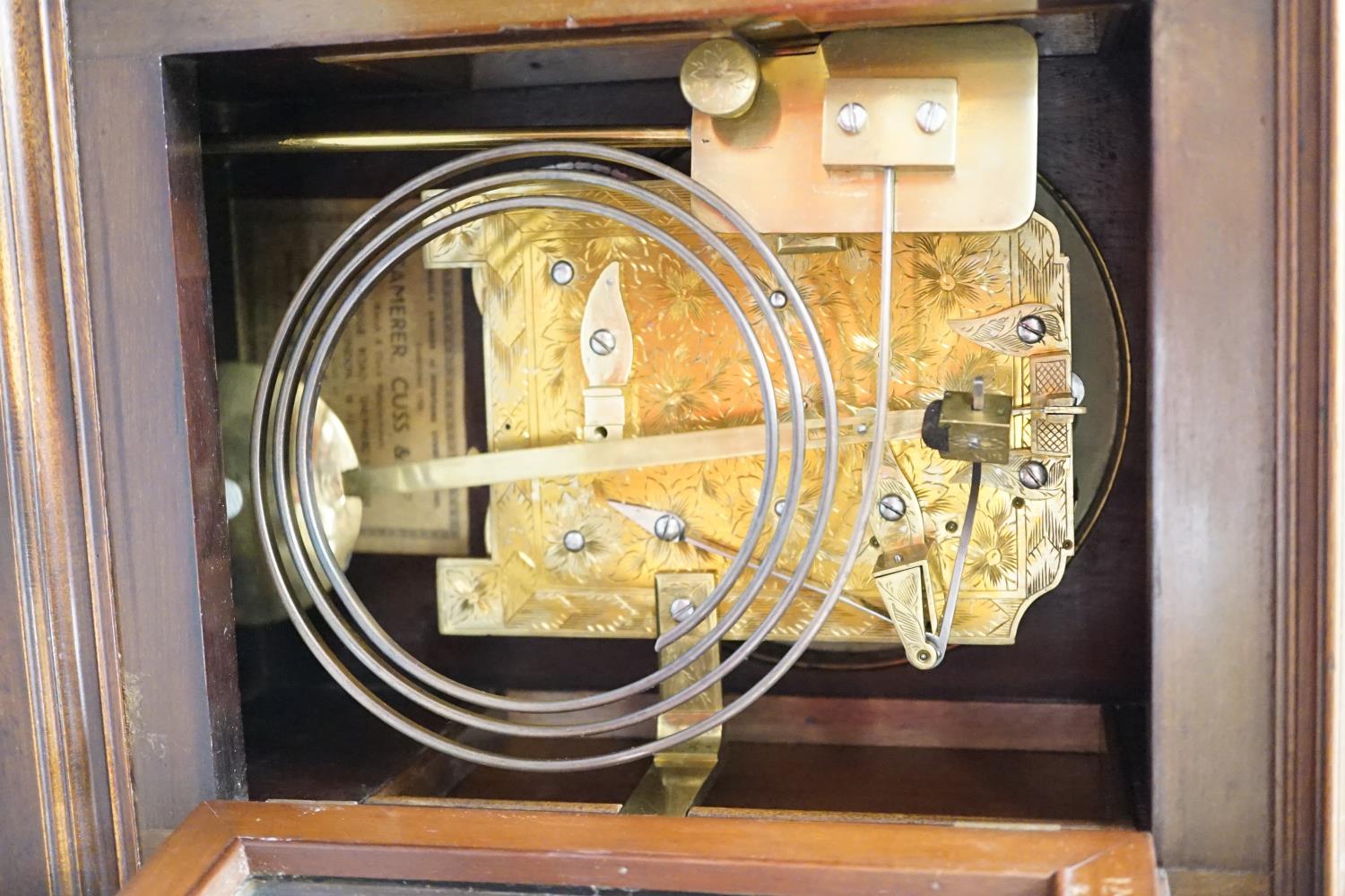 A Regency brass inlaid mahogany bracket clock, with pineapple finial, bears interior paper label - Image 6 of 7