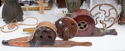 Two 19th century brass mechanical wheel bellows, length 70cm