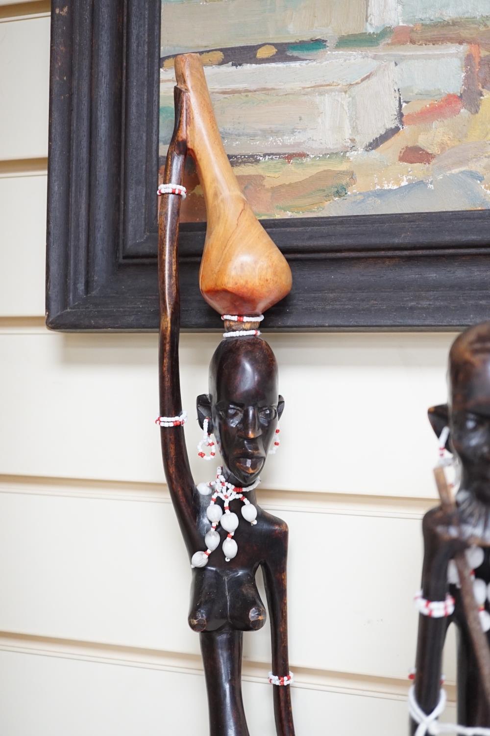 Two African carved wood figures, tallest 92cm - Image 2 of 5