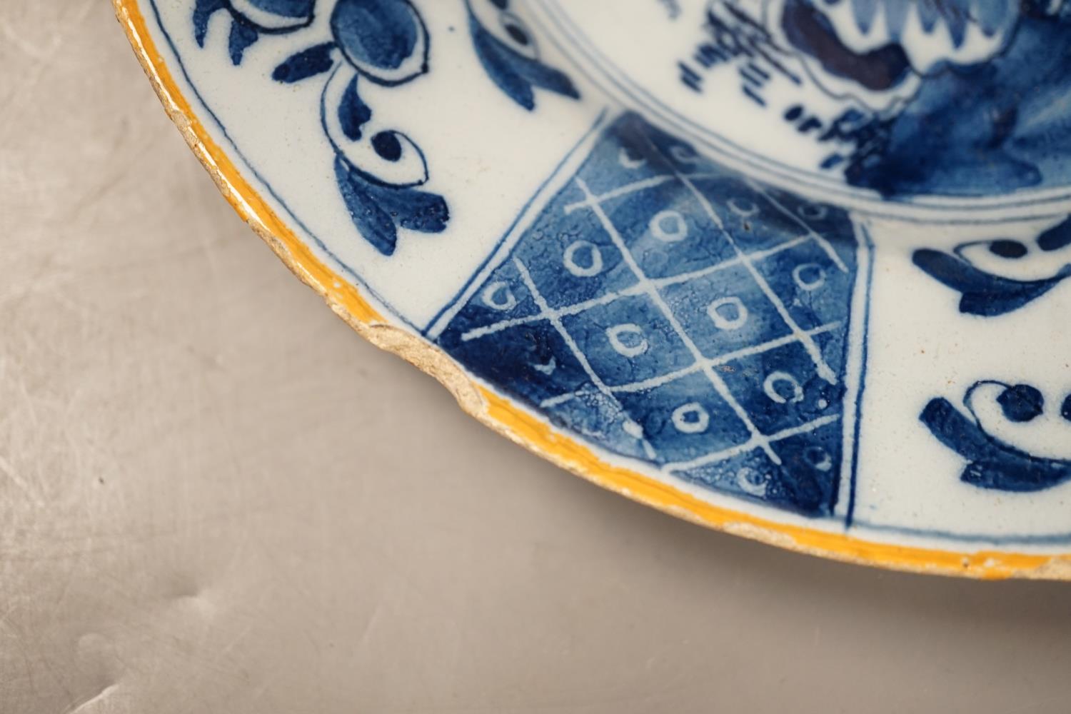 Two 18th century Dutch Delft blue and white plates, largest 23cms diameter - Image 4 of 6