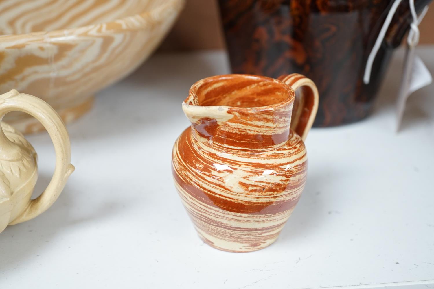 A Victorian solid agate ware pottery jug, a similar bowl and pair of miniature jugs, an unusual - Image 3 of 13
