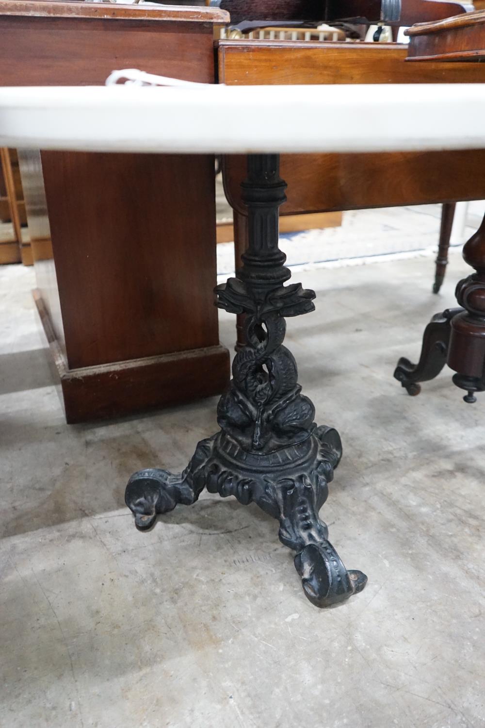 A Victorian style circular cast iron and reconstituted marble top occasional table, diameter 75cm, - Image 3 of 3