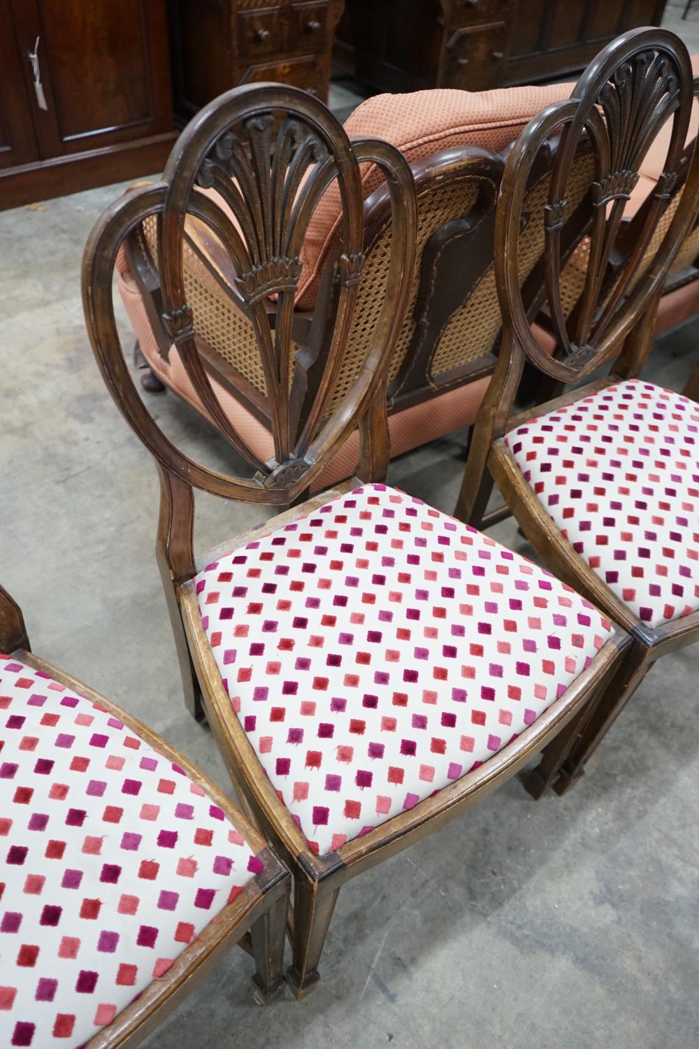 A set of eight Hepplewhite style mahogany dining chairs, two with arms - Image 6 of 7