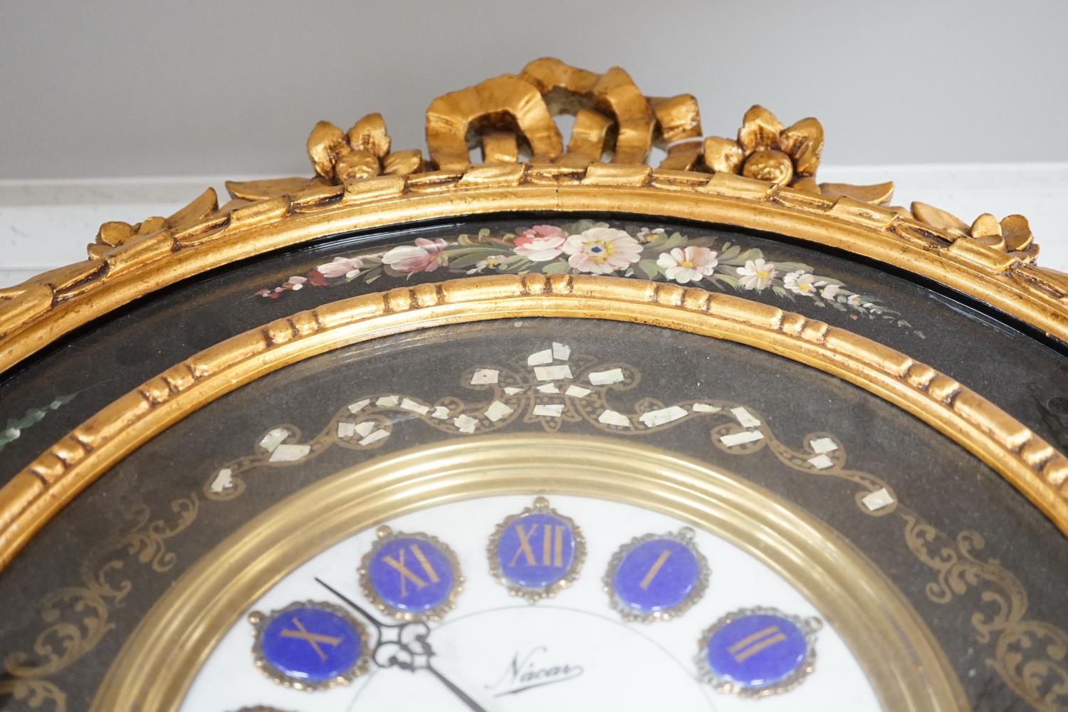 A floral painted clock, length 63cm, quartz movement - Image 3 of 7