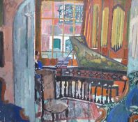 Manner of Llewelyn Petley Jones, oil on canvas, 'The Music Room', 70 x 80cm, unframed