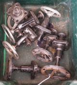 Seven cast metal steam valve picket candlesticks