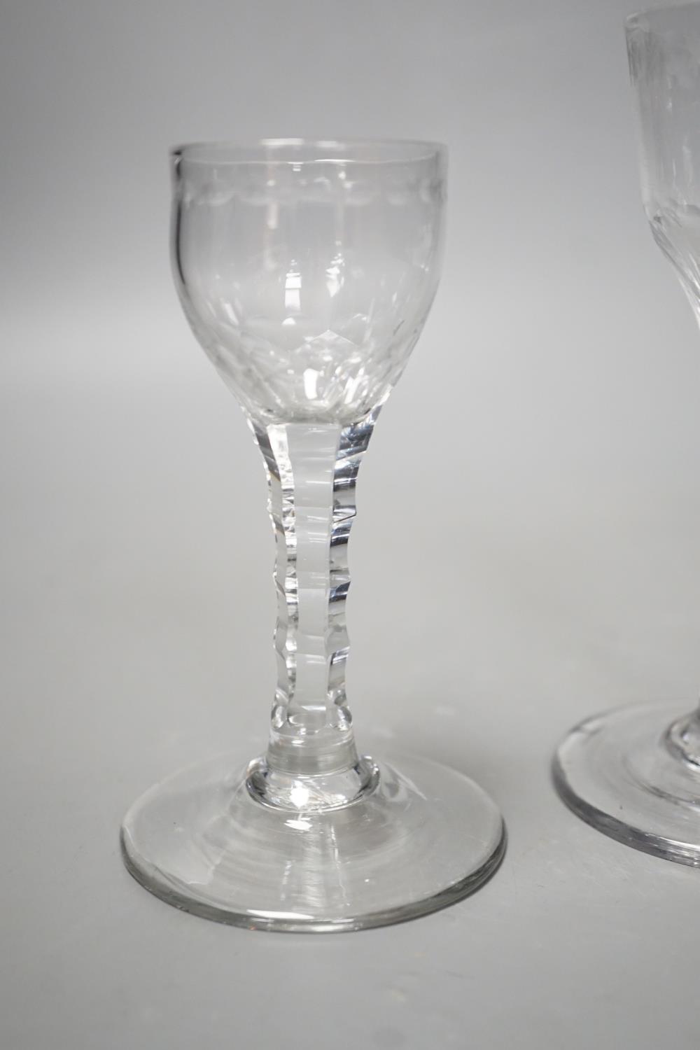 Three George III facet stem ‘OXO’ drinking glasses, tallest 15cms high - Image 4 of 4