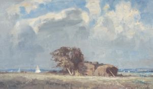 Kenneth Denton (b.1932), oil on board, The Haystack on the Marsh, Norfolk, signed, 29 x 49cm