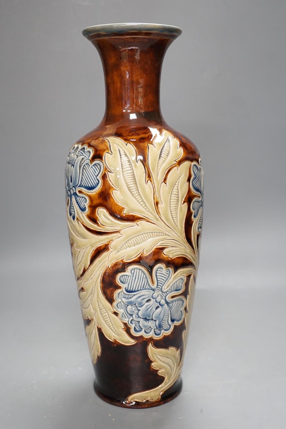 Louisa E. Edwards, a Doulton Lambeth floral vase, dated 1884, 39cm high - Image 2 of 4