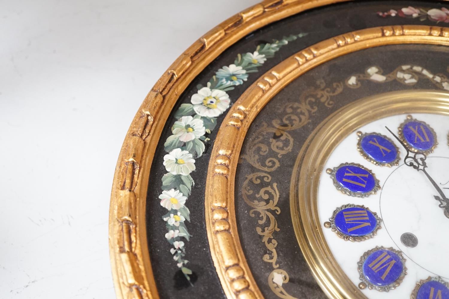 A floral painted clock, length 63cm, quartz movement - Image 6 of 7