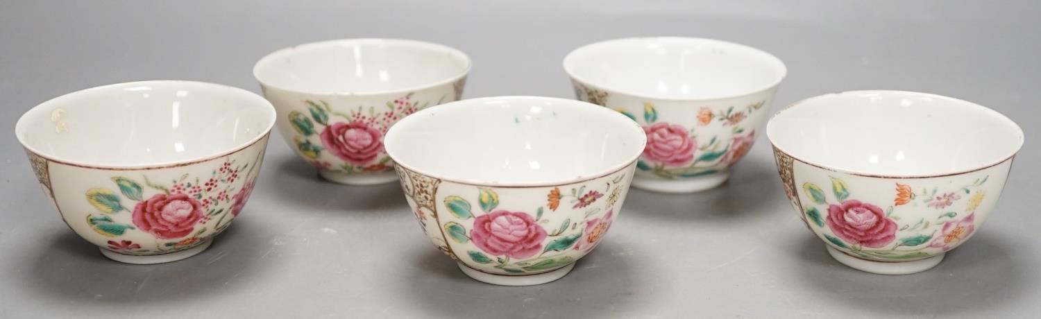 A set of five Chinese famille rose fencai tea bowls, Qianlong period, 4cm high