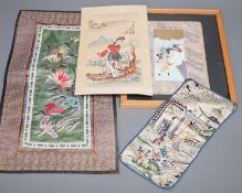 Two Chinese embroidered panels, a Persian painting and a Chinese picture