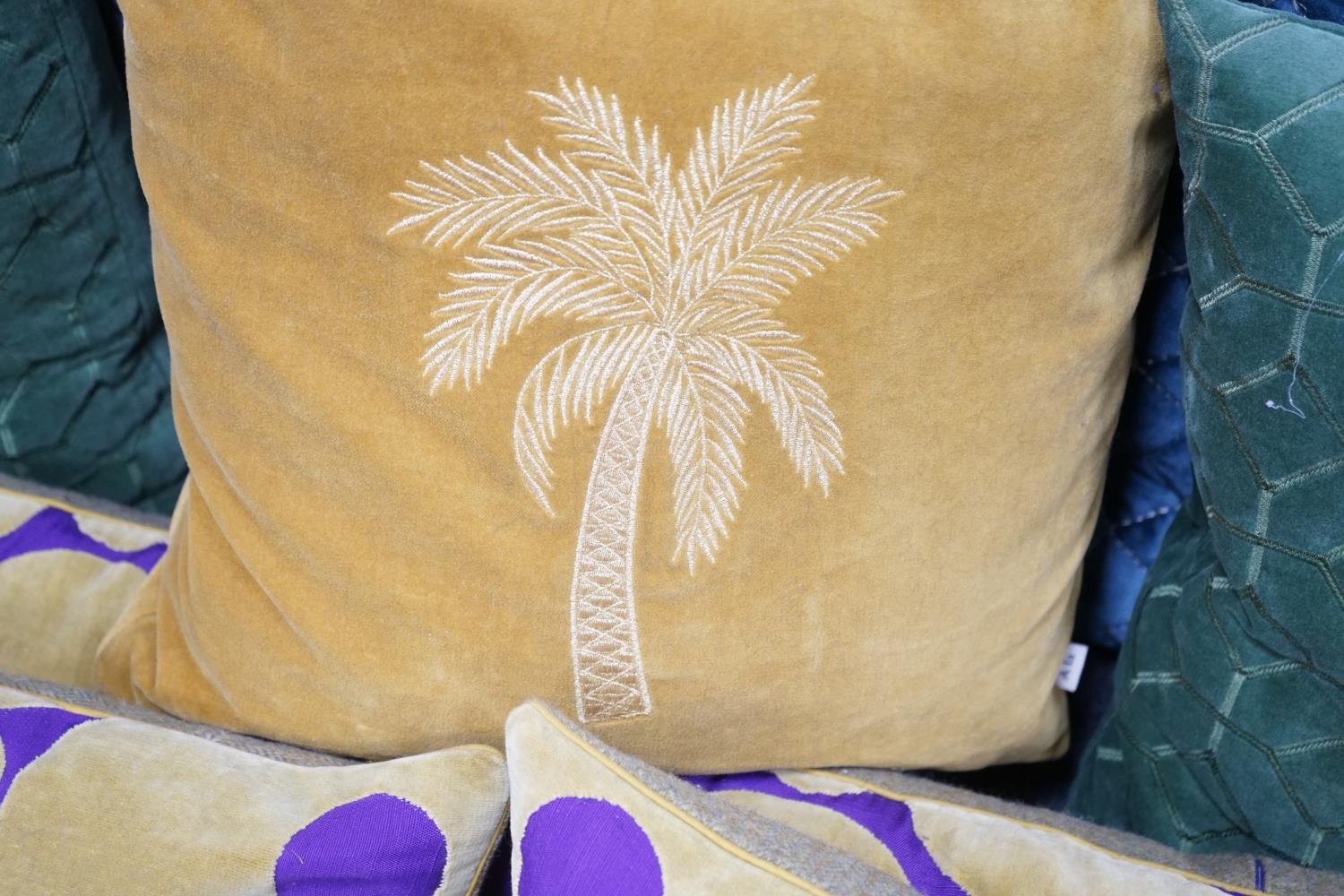 Ten assorted cushions two pairs in purple/gold velvetone pair gold with palm leavesone pair - Image 3 of 4