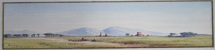 Gabrielle Carelli (Italian, 1820-1900), watercolour, ‘Campagna’, signed and dated 1872, 8 x 36cm
