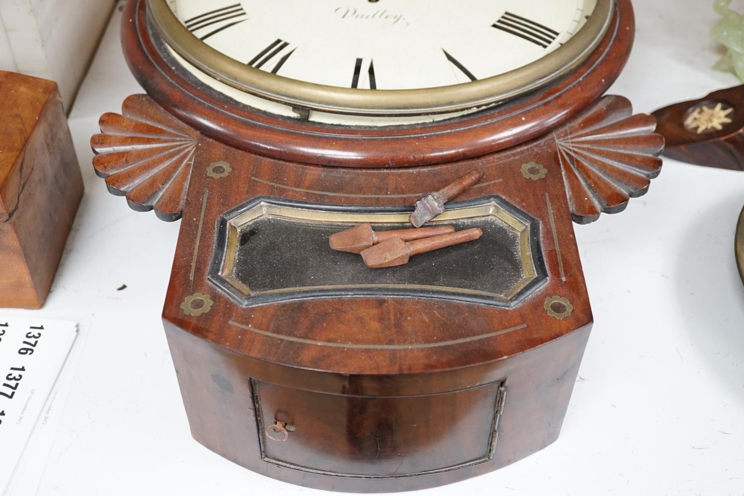 An early 19th century mahogany drop-dial wall clock, single fusee movement, signed Lickert, - Image 3 of 4