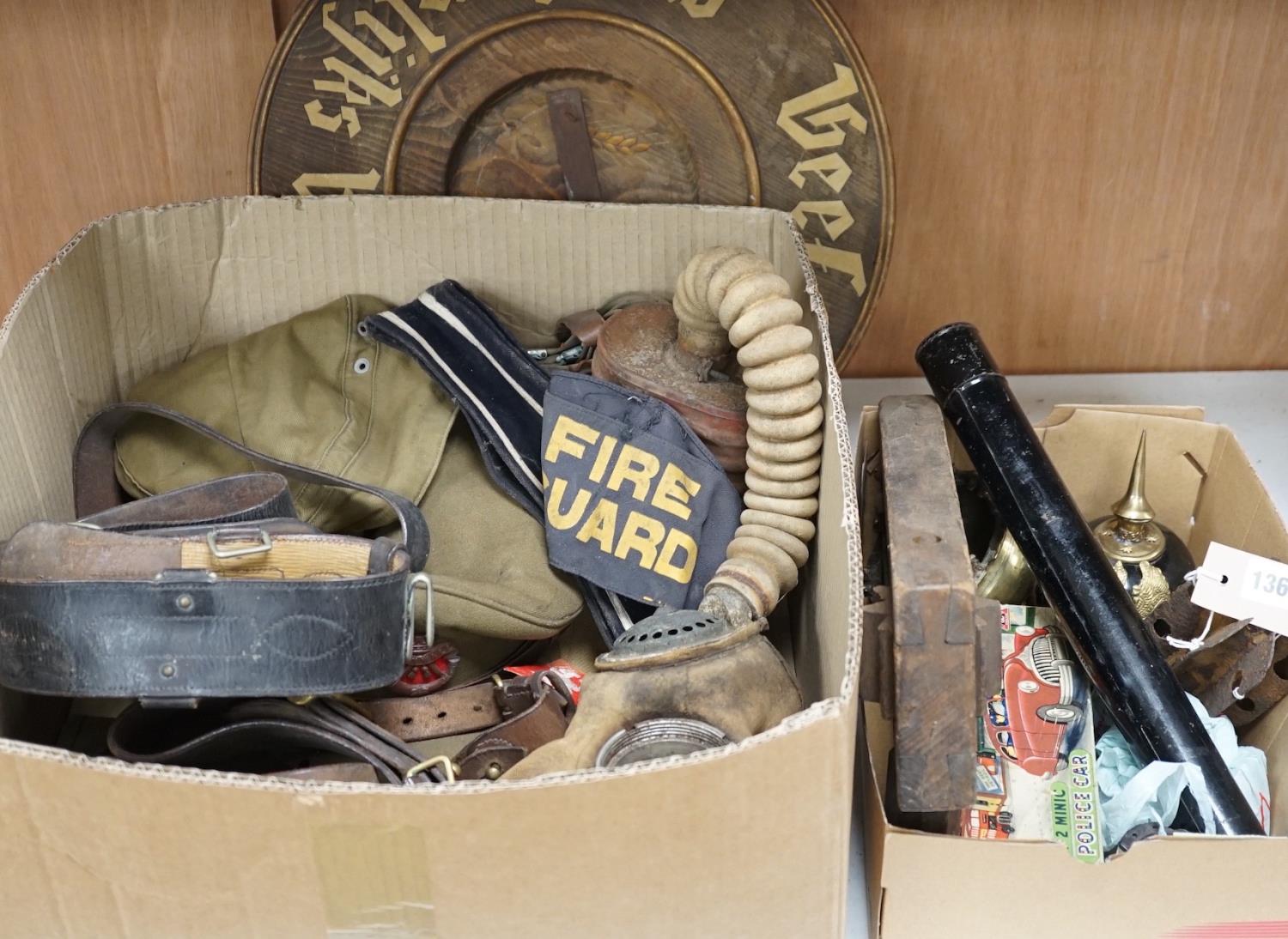Wartime: a collection of military items and a boxed Triang Minic No. 2 Police car
