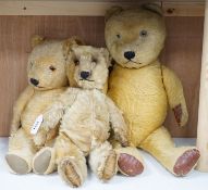 Three British Teddy Bears c.1950's including Chiltern Hugmee, tallest 68cms highest