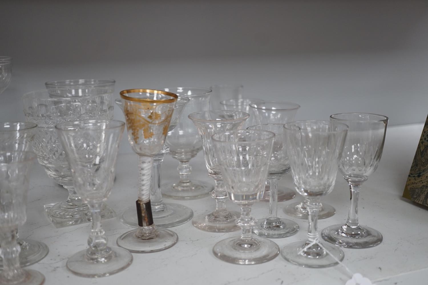 A quantity of assorted 18th / 19th century and later clear drinking glasses including a damaged - Image 5 of 8