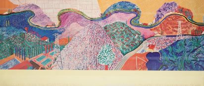 David Hockney, colour poster, 'Mulholland Drive, The Road to the Studio' Exhibition, 42 x 96cm