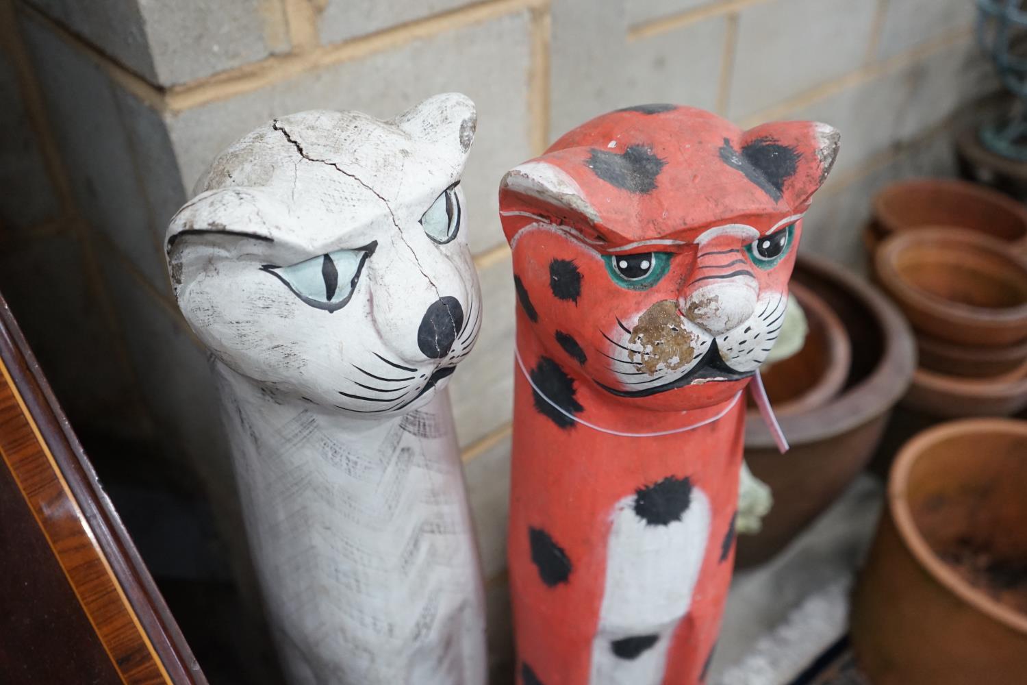 A pair of painted carved wood cats, height 100cm - Image 2 of 4