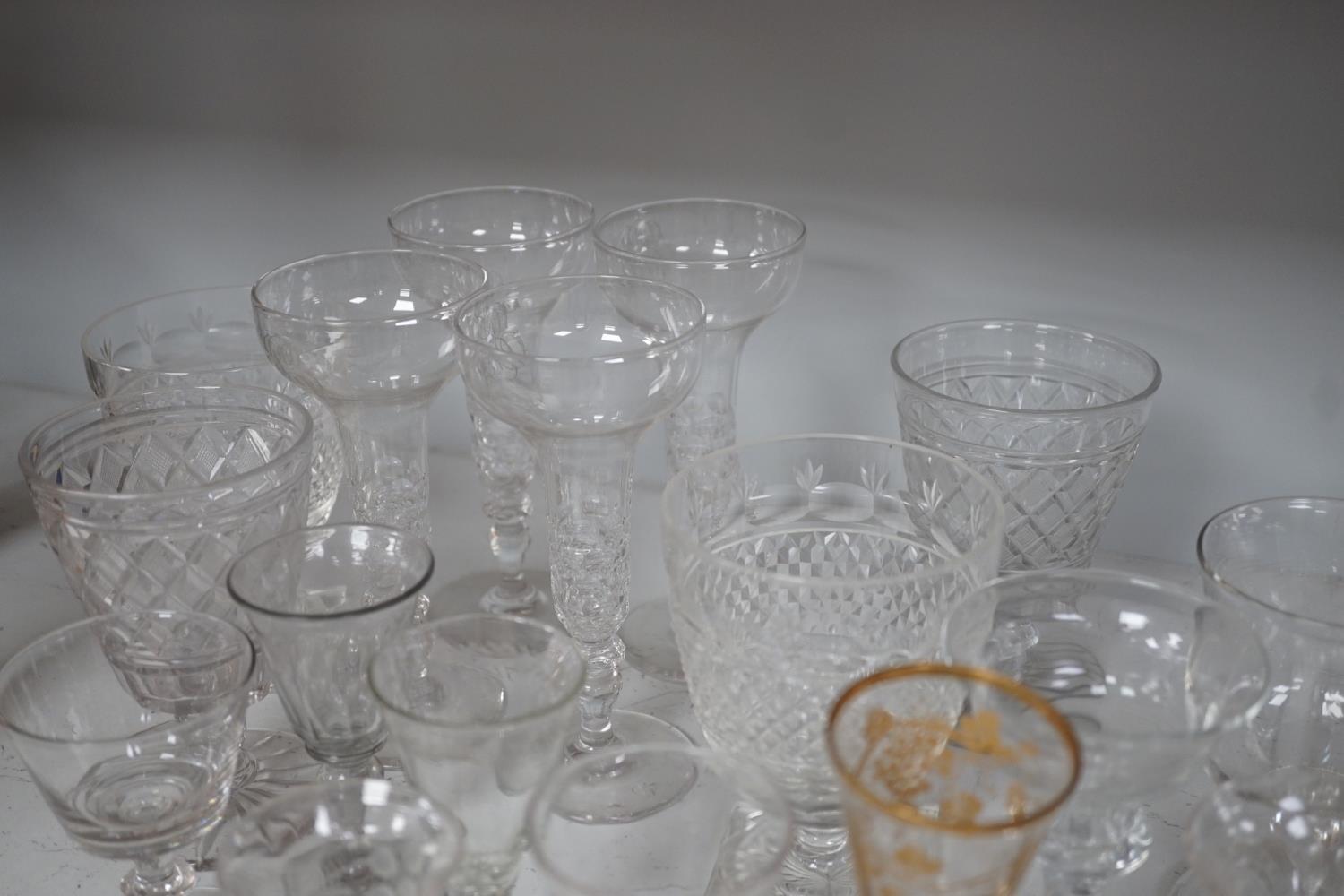 A quantity of assorted 18th / 19th century and later clear drinking glasses including a damaged - Image 8 of 8