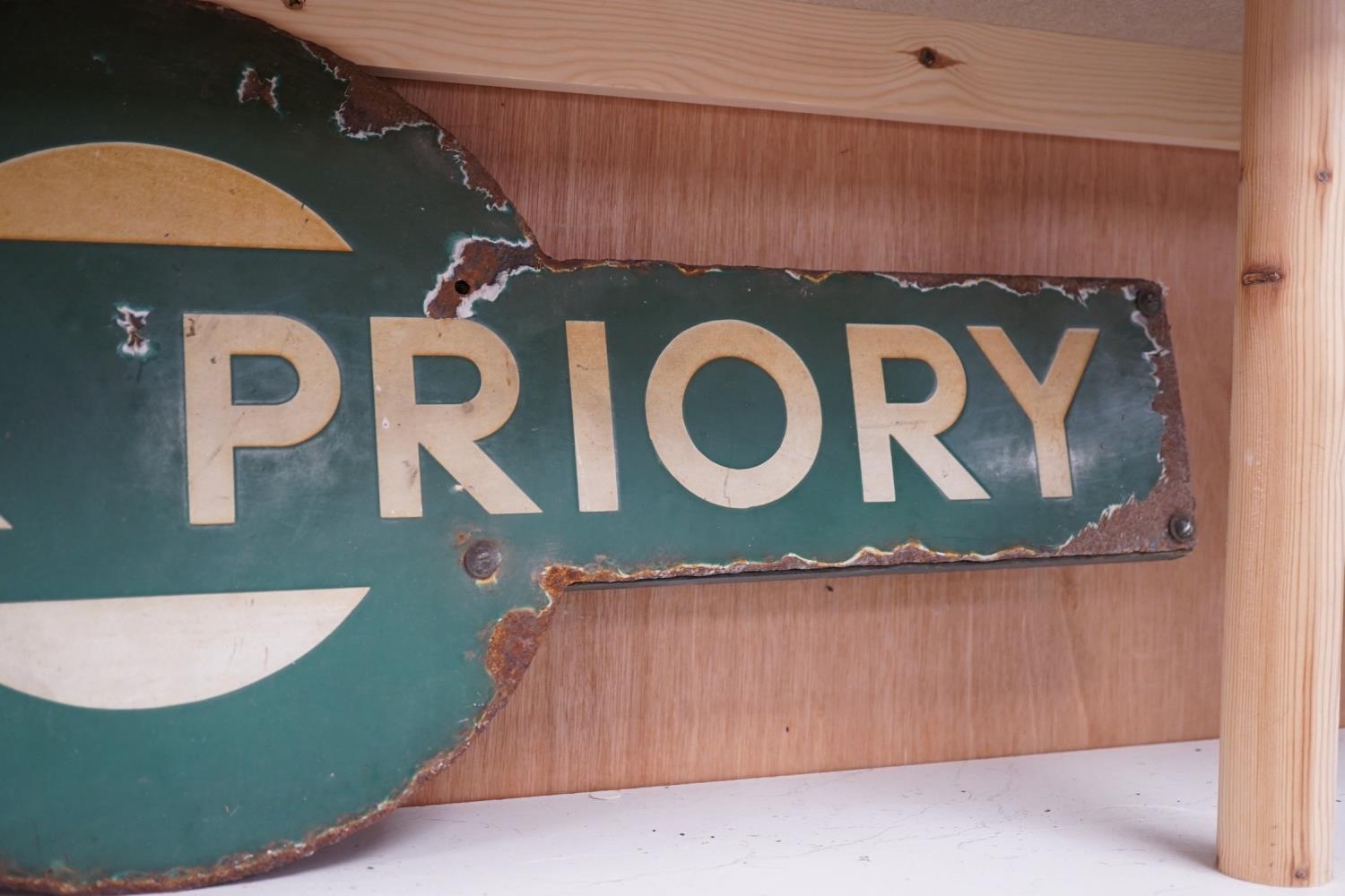 A Southern Railway enamel target sign "Dover Priory", 91cms wide - Image 4 of 4