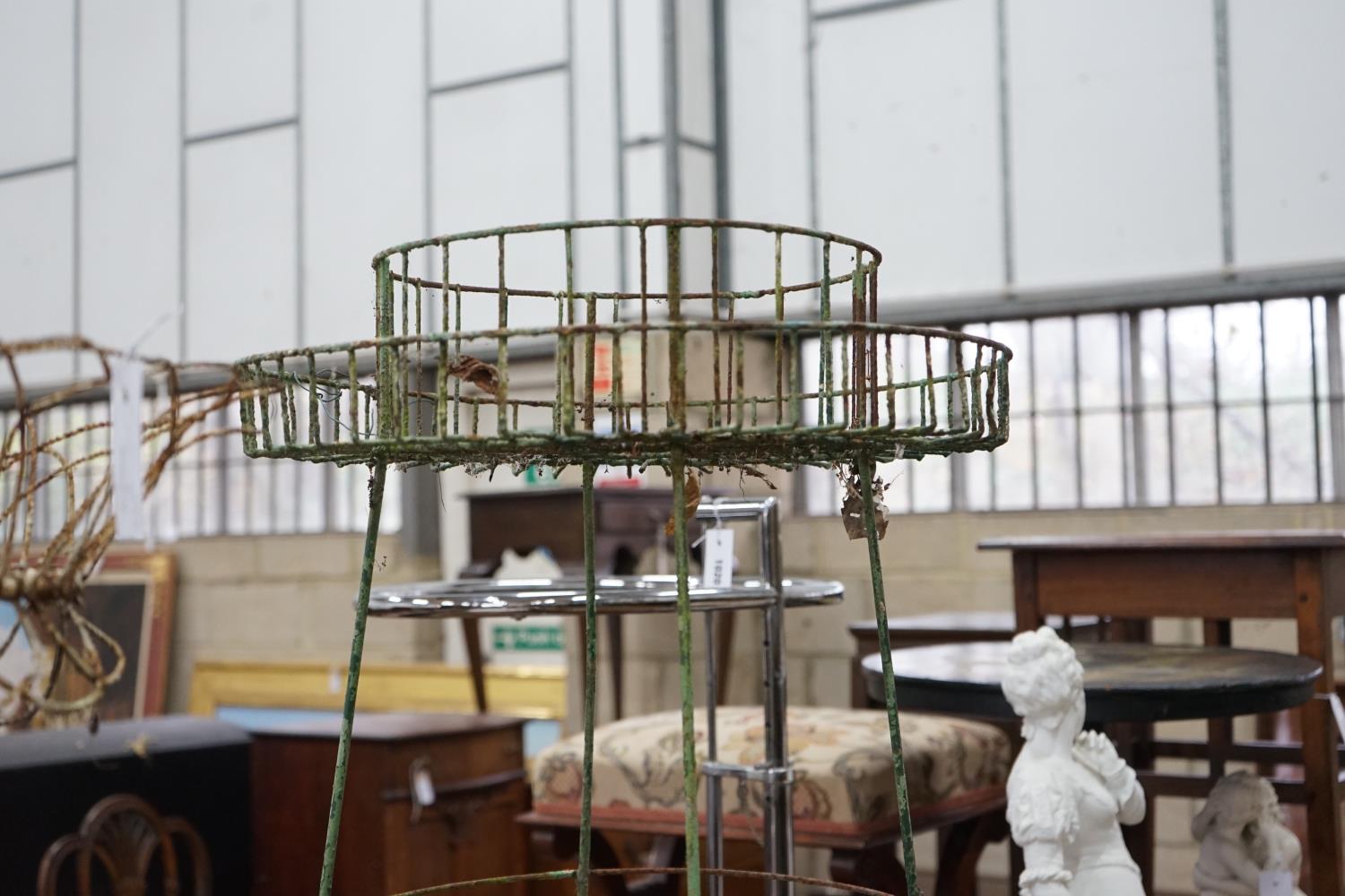 Two Victorian painted wirework pot stands, larger height 90cm - Image 4 of 5