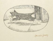 Edward Gorey (1929-2000), etching, Cat stealing a fish, signed in ink, 20 x 16cm