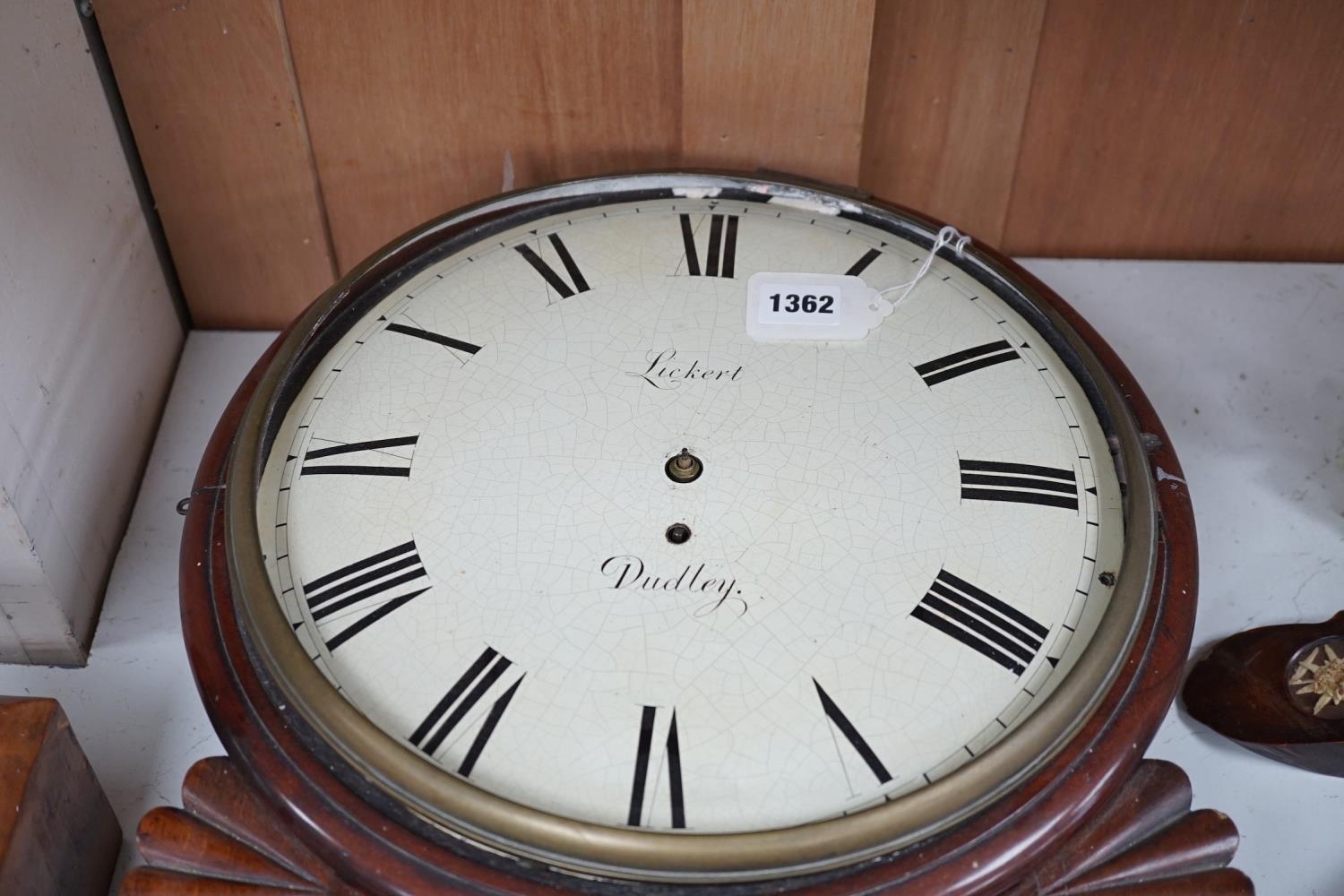 An early 19th century mahogany drop-dial wall clock, single fusee movement, signed Lickert, - Image 2 of 4