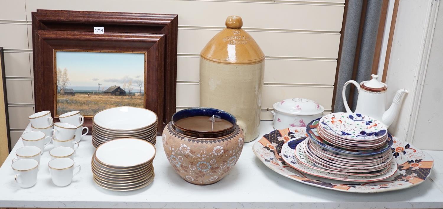 A quantity of various ceramics to include a Doulton Lambeth stoneware jardiniere, a Royal Albert