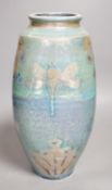 A JCJ (Jonathan Chiswell Jones) lustre pottery vase, decorated with dragonflies Height 29cm