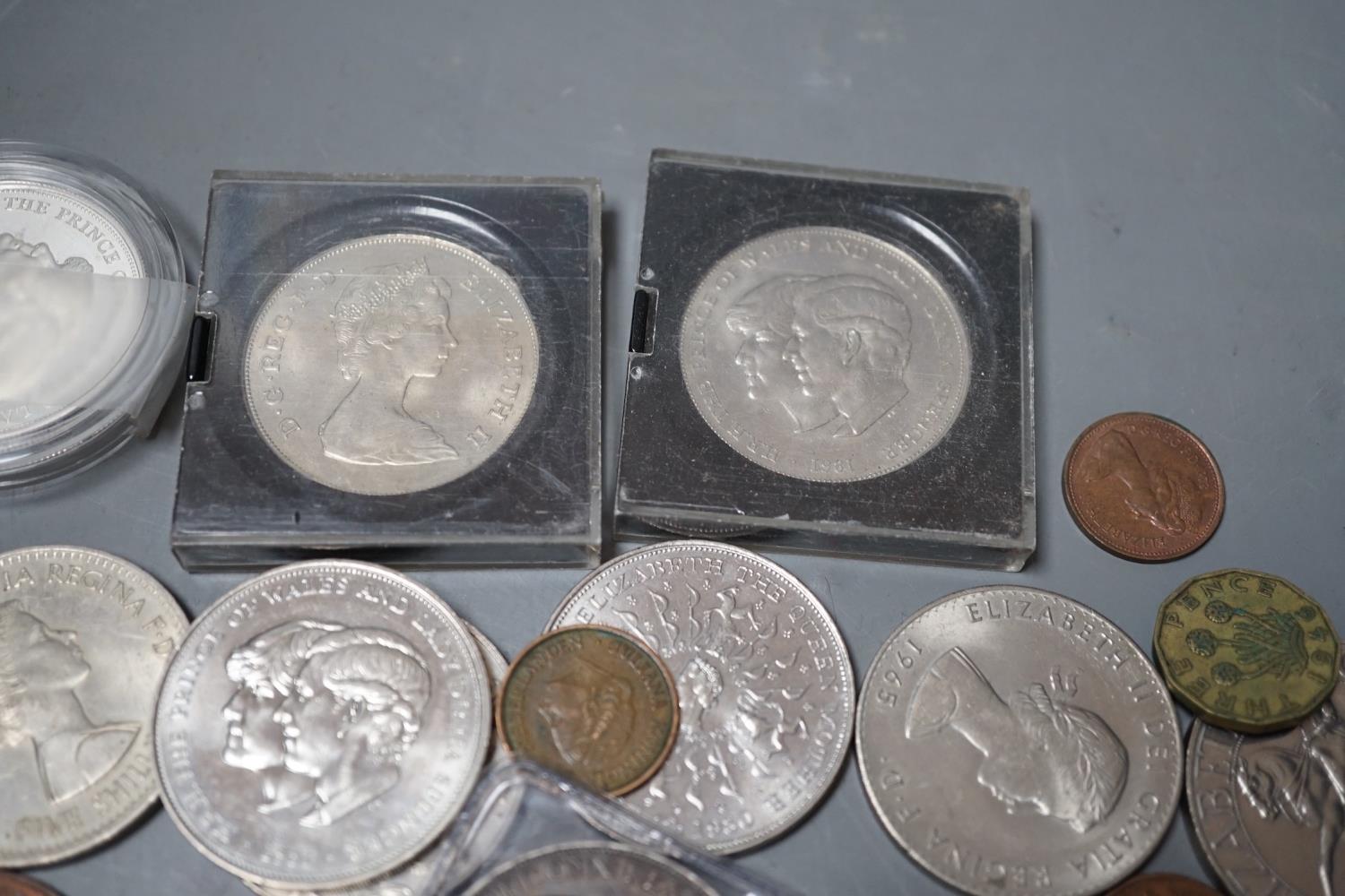 A 1902 silver crown, VF, 1889 half crown, a proof silver Prince of Wales & Lady Diana crown and - Image 2 of 5