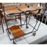 A 1950's Italian teak and wrought iron drinks trolley, length 85cm, depth 42cm, height 68cm