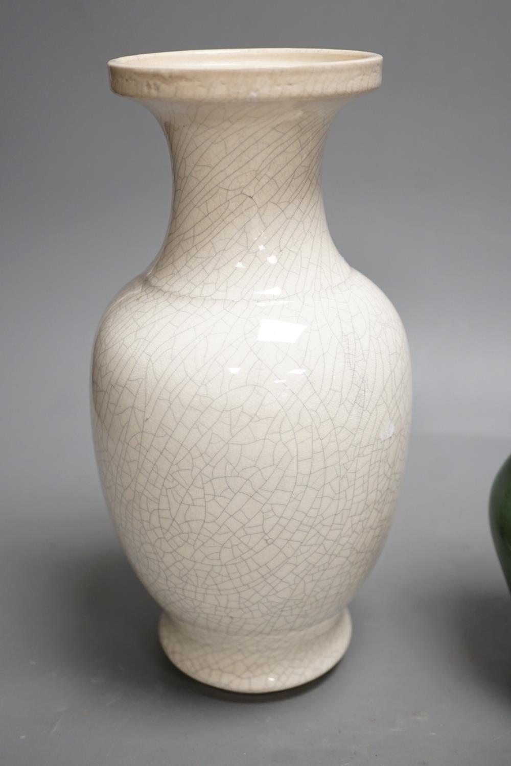 A Chinese white crackleware vase and a smaller green glazed vase, - Image 5 of 7