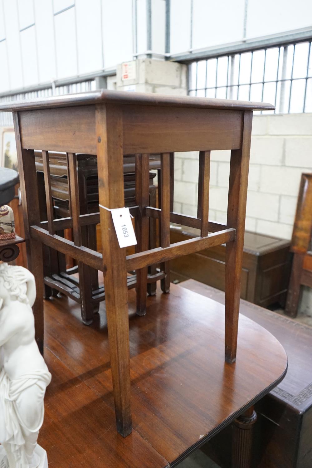 An early 20th century parquetry inlaid square occasional table and a Victorian and later painted - Image 6 of 7