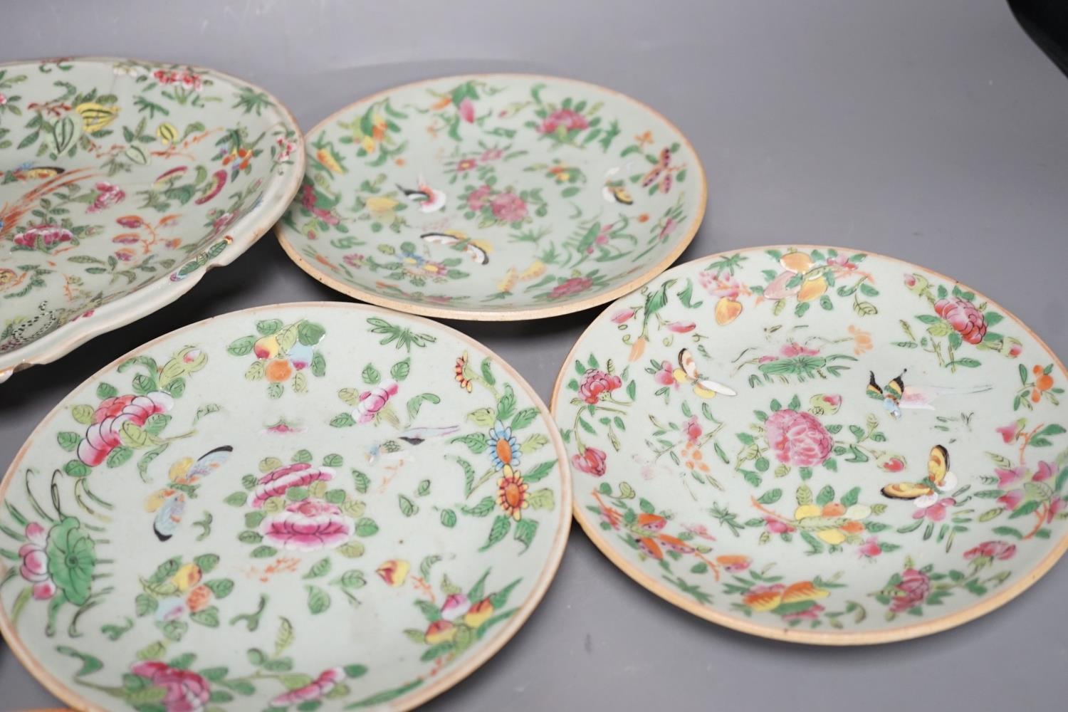 Assorted Chinese Canton decorated famille rose plates, 19th century, largest 27.5cm - Image 4 of 9