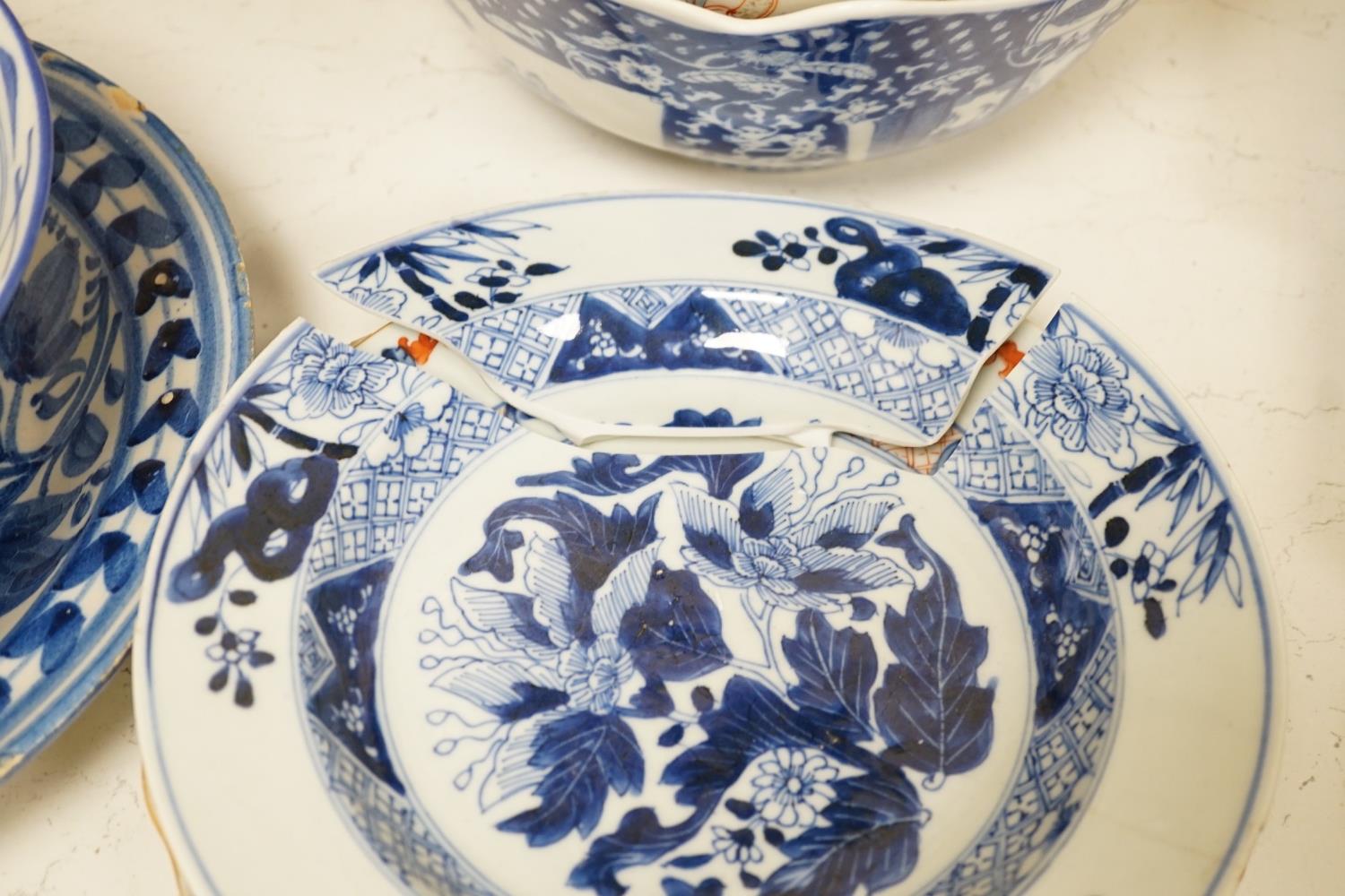 An assortment of 18th century and later Chinese porcelain, a tin-glazed earthenware charger and a - Image 5 of 7