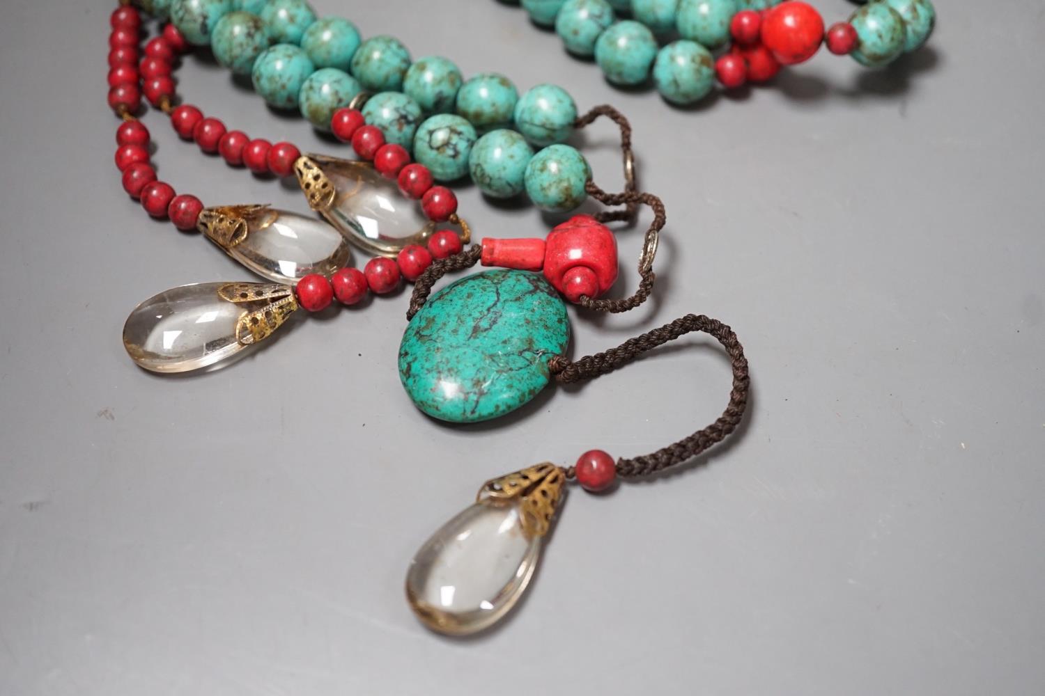 A Chinese turquoise mandarin court style necklace - Image 5 of 5