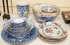 An assortment of 18th century and later Chinese porcelain, a tin-glazed earthenware charger and a