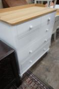 A modern John Lewis part painted chest of drawers width 101cms, depth 51cms, height 111cms.