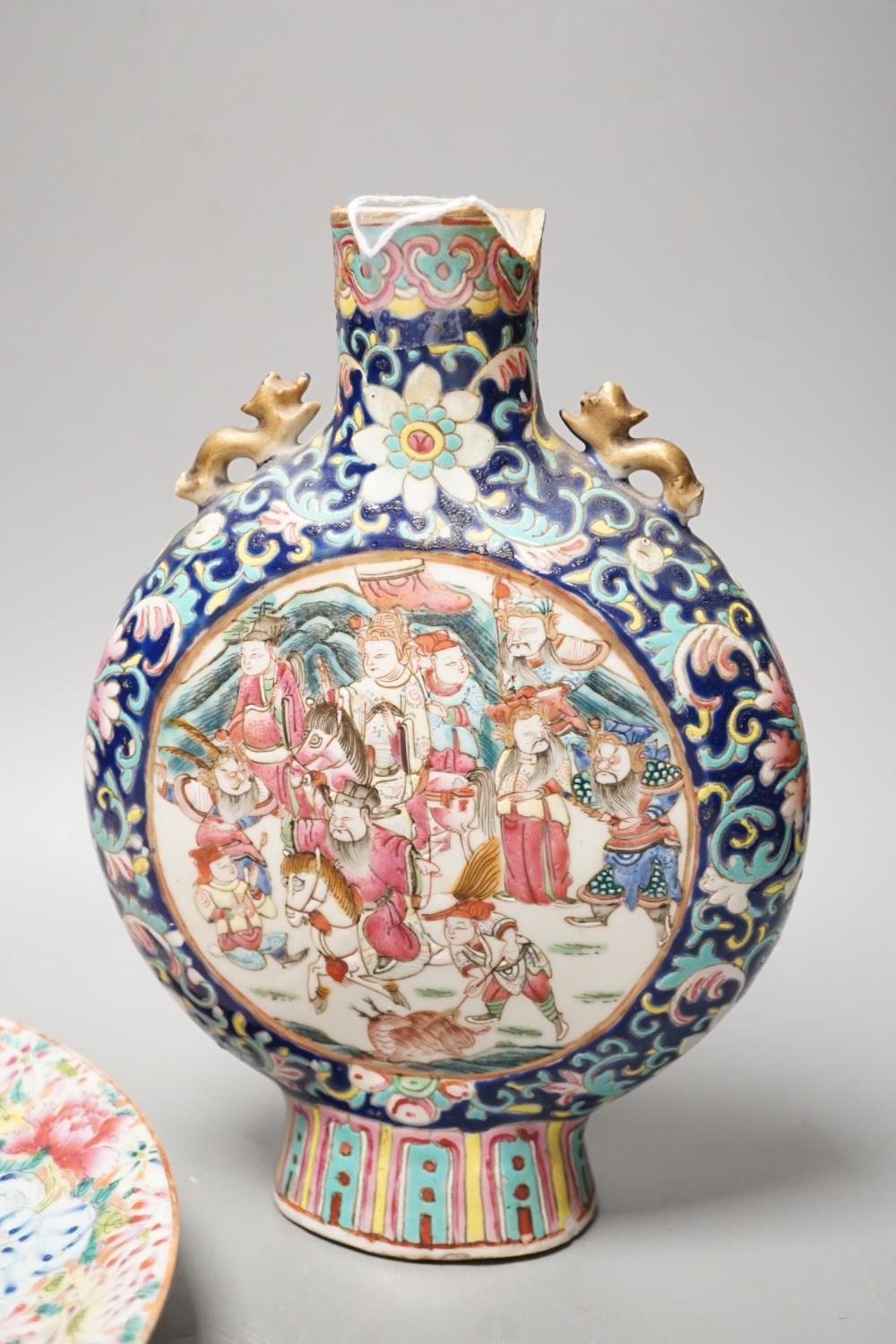 A Chinese enamelled porcelain moonflask, Tongzhi period and a Republic period millefleur dish, - Image 6 of 8