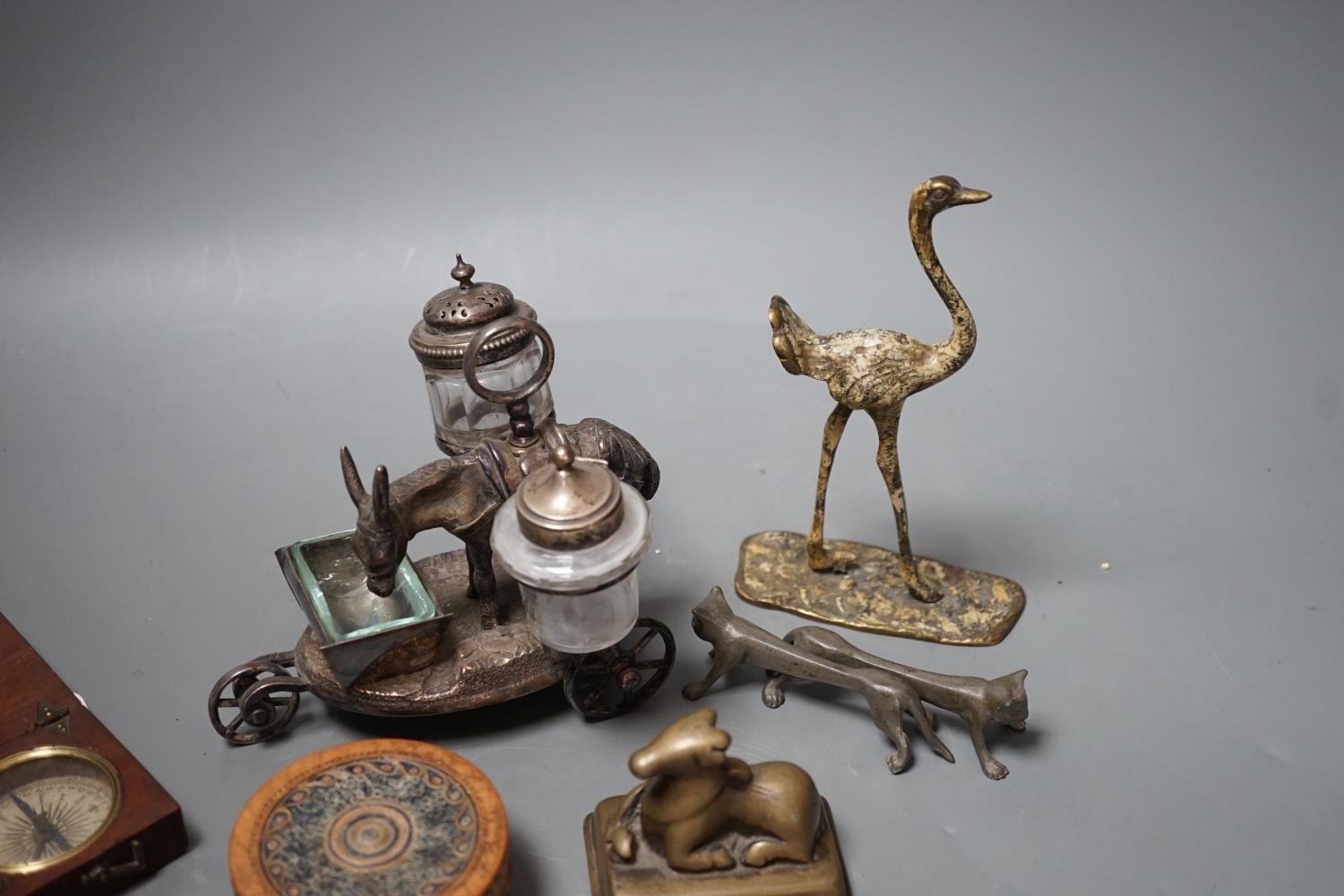 A selection of various miscellaneous items, to include a pair of 19th century cock fighting spurs, a - Image 6 of 8