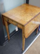 A George III burr elm and tulipwood banded mahogany Pembroke table with frieze drawer, width 105cm